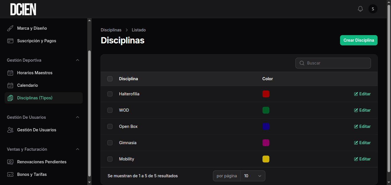 Creación de Disciplinas Deportivas